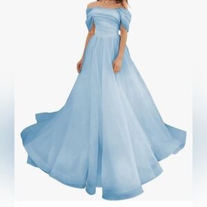 Elegant Ice Blue Off-Shoulder Gown Size 20 Prom Quincinera Wedding Dress